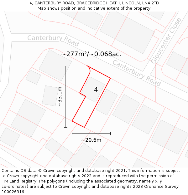 4, CANTERBURY ROAD, BRACEBRIDGE HEATH, LINCOLN, LN4 2TD: Plot and title map