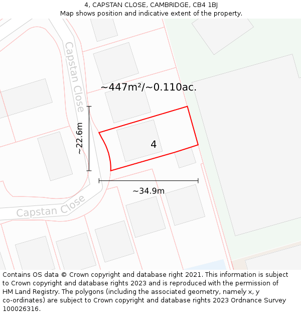 4, CAPSTAN CLOSE, CAMBRIDGE, CB4 1BJ: Plot and title map