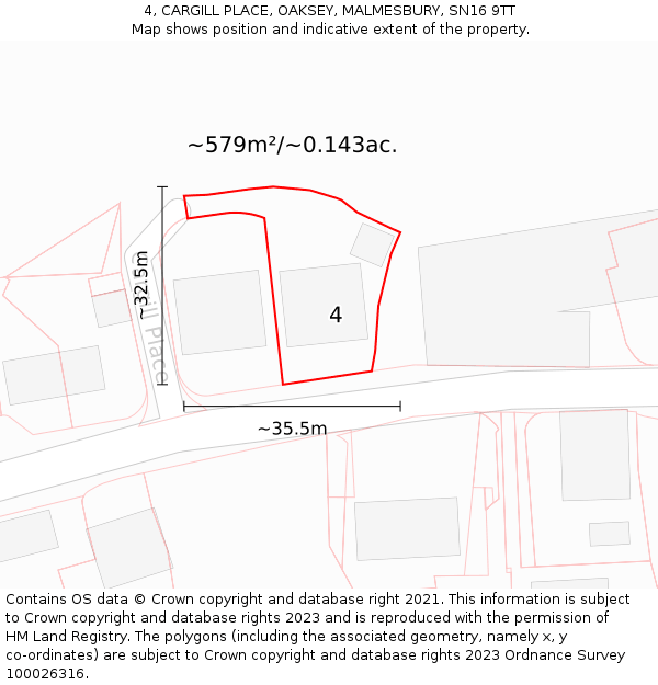 4, CARGILL PLACE, OAKSEY, MALMESBURY, SN16 9TT: Plot and title map