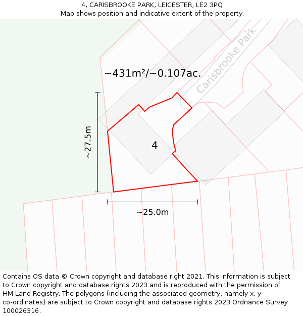 4, CARISBROOKE PARK, LEICESTER, LE2 3PQ: Plot and title map