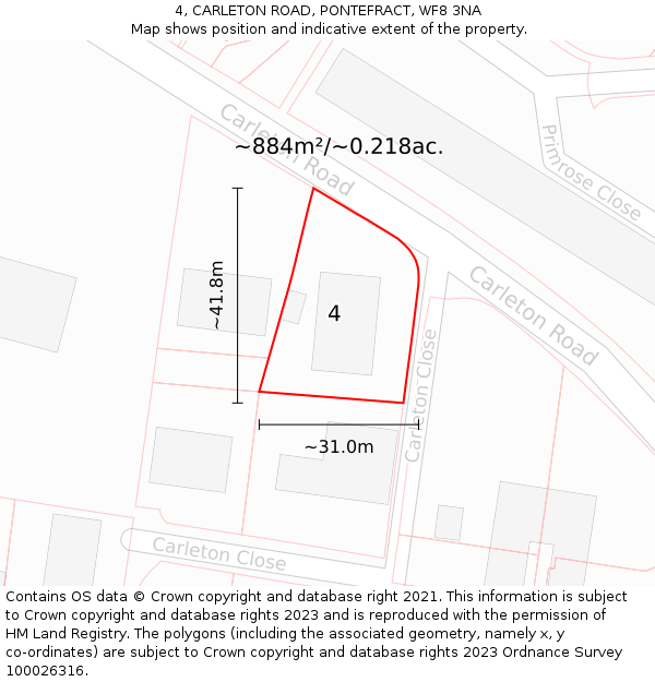 4, CARLETON ROAD, PONTEFRACT, WF8 3NA: Plot and title map