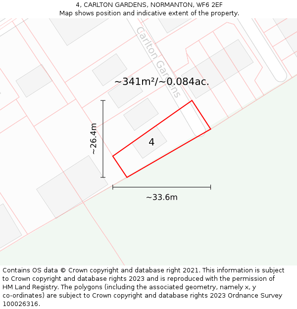 4, CARLTON GARDENS, NORMANTON, WF6 2EF: Plot and title map