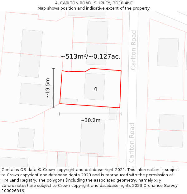 4, CARLTON ROAD, SHIPLEY, BD18 4NE: Plot and title map