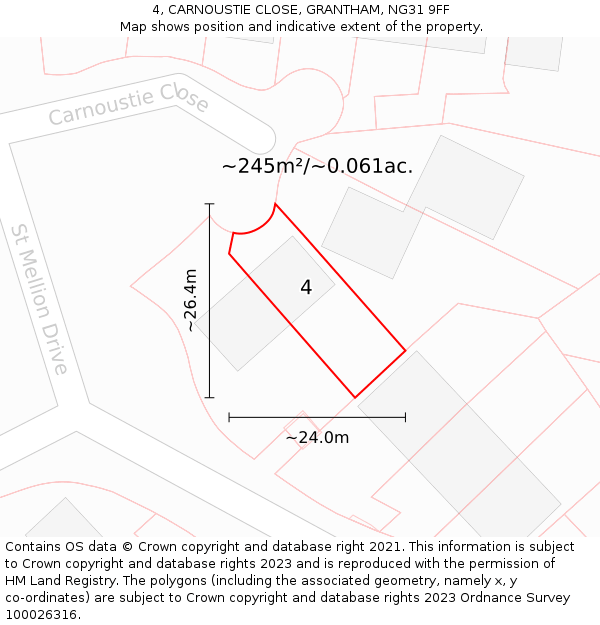 4, CARNOUSTIE CLOSE, GRANTHAM, NG31 9FF: Plot and title map