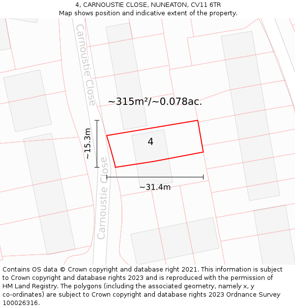 4, CARNOUSTIE CLOSE, NUNEATON, CV11 6TR: Plot and title map