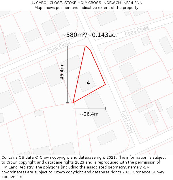 4, CAROL CLOSE, STOKE HOLY CROSS, NORWICH, NR14 8NN: Plot and title map