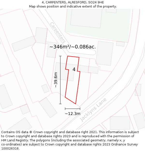 4, CARPENTERS, ALRESFORD, SO24 9HE: Plot and title map