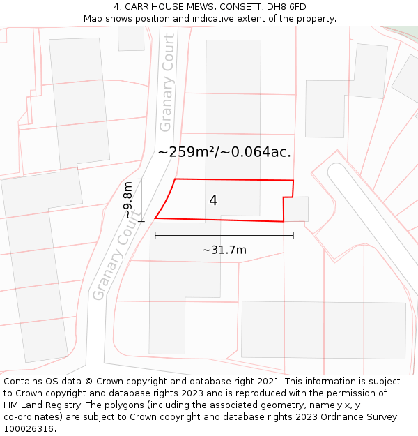 4, CARR HOUSE MEWS, CONSETT, DH8 6FD: Plot and title map