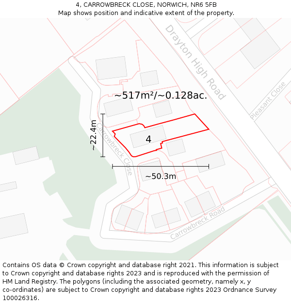 4, CARROWBRECK CLOSE, NORWICH, NR6 5FB: Plot and title map