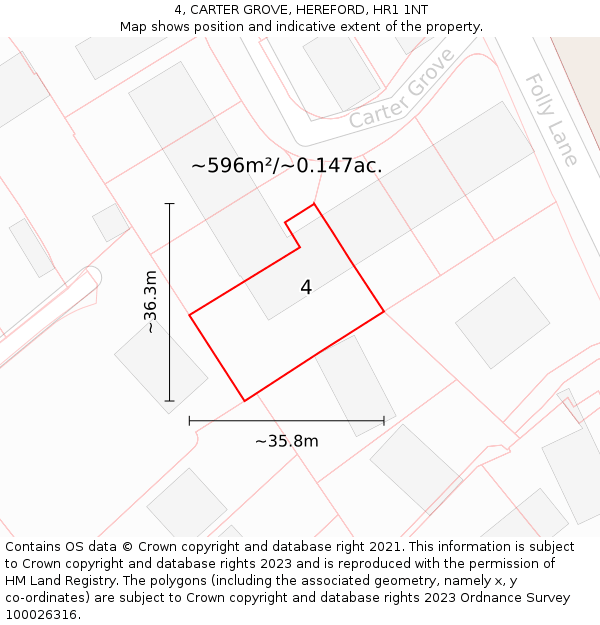4, CARTER GROVE, HEREFORD, HR1 1NT: Plot and title map