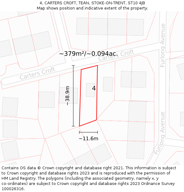 4, CARTERS CROFT, TEAN, STOKE-ON-TRENT, ST10 4JB: Plot and title map