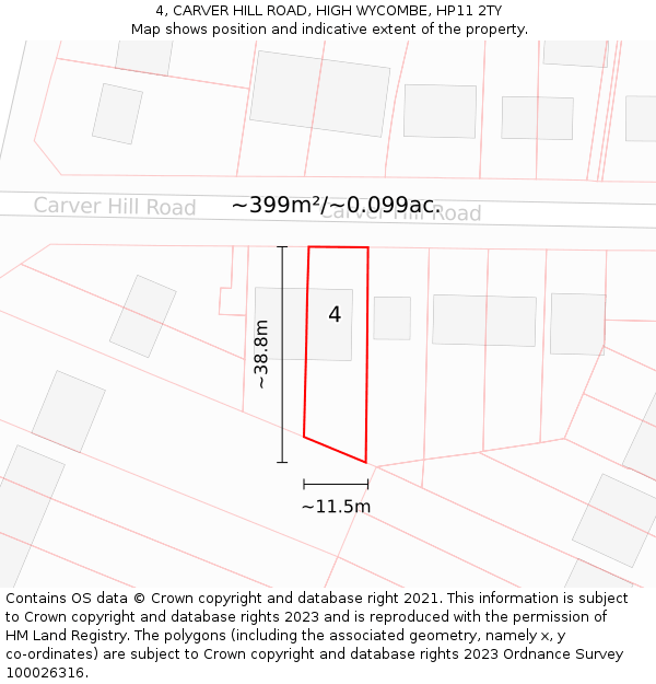 4, CARVER HILL ROAD, HIGH WYCOMBE, HP11 2TY: Plot and title map