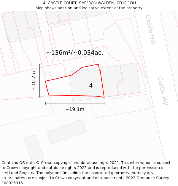 4, CASTLE COURT, SAFFRON WALDEN, CB10 1BH: Plot and title map