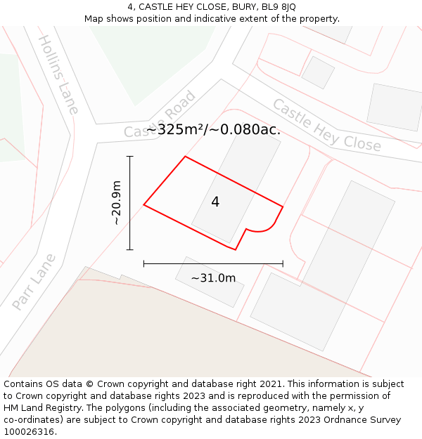 4, CASTLE HEY CLOSE, BURY, BL9 8JQ: Plot and title map