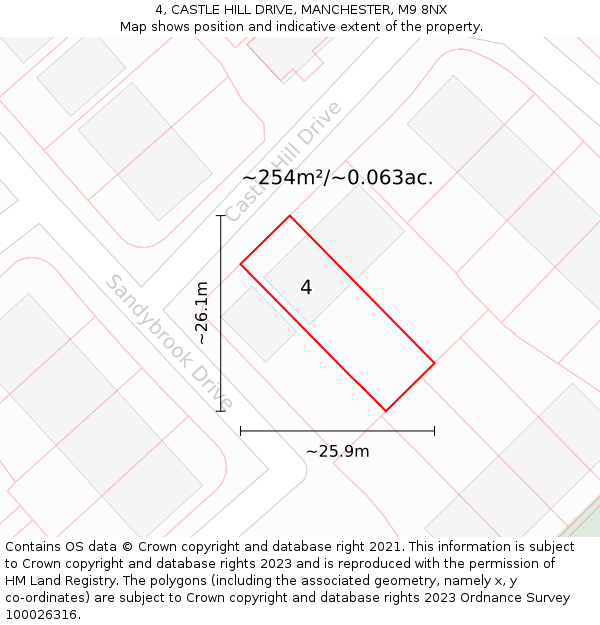 4, CASTLE HILL DRIVE, MANCHESTER, M9 8NX: Plot and title map