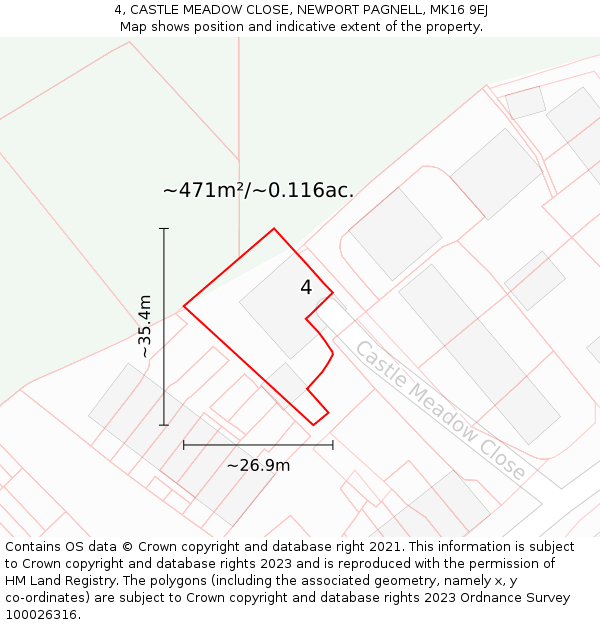 4, CASTLE MEADOW CLOSE, NEWPORT PAGNELL, MK16 9EJ: Plot and title map