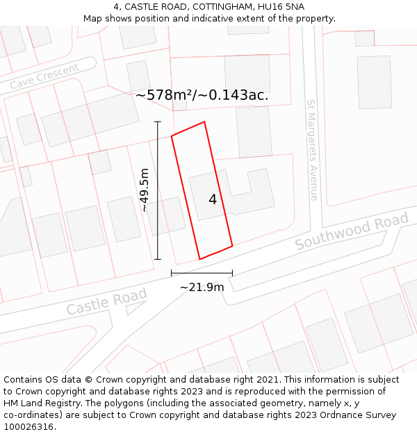 4, CASTLE ROAD, COTTINGHAM, HU16 5NA: Plot and title map