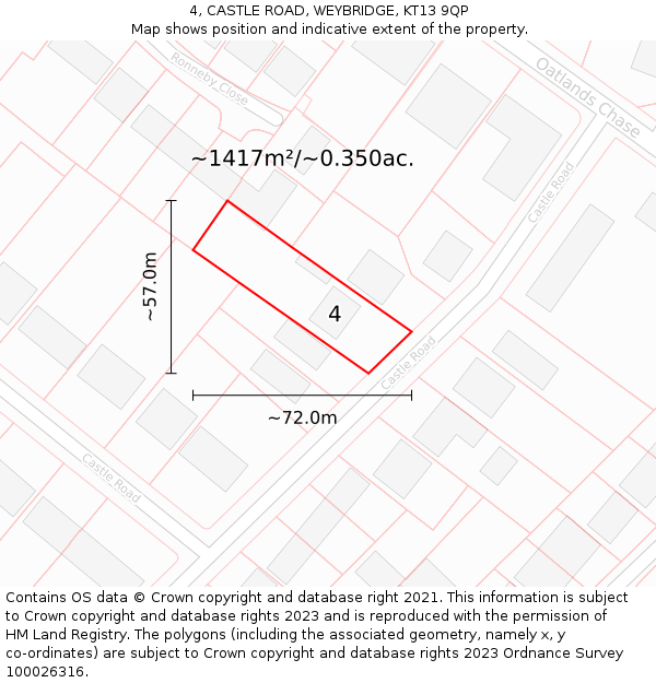 4, CASTLE ROAD, WEYBRIDGE, KT13 9QP: Plot and title map