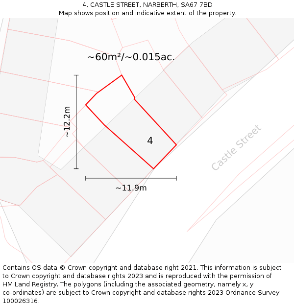 4, CASTLE STREET, NARBERTH, SA67 7BD: Plot and title map