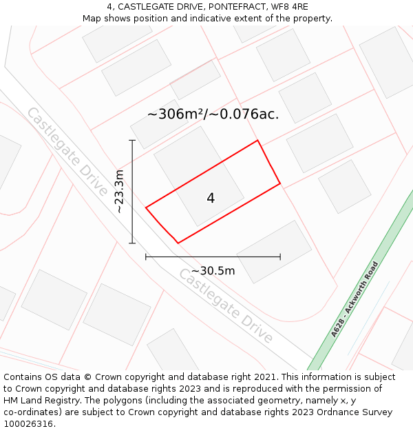 4, CASTLEGATE DRIVE, PONTEFRACT, WF8 4RE: Plot and title map