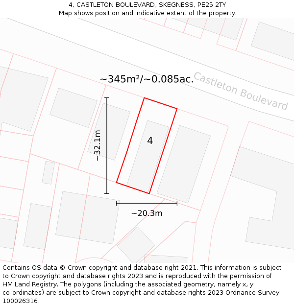 4, CASTLETON BOULEVARD, SKEGNESS, PE25 2TY: Plot and title map