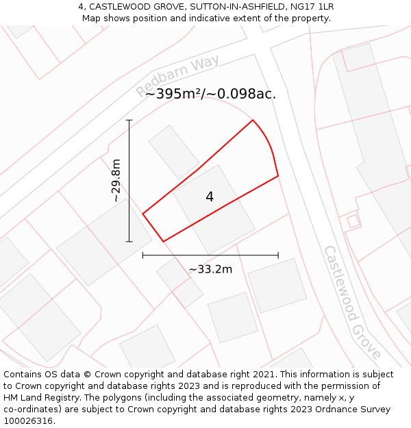 4, CASTLEWOOD GROVE, SUTTON-IN-ASHFIELD, NG17 1LR: Plot and title map