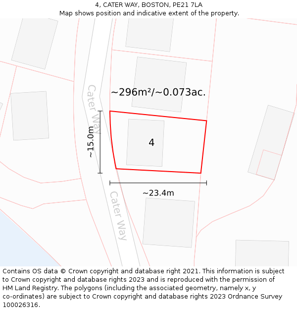 4, CATER WAY, BOSTON, PE21 7LA: Plot and title map