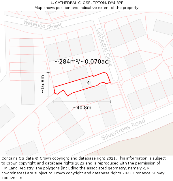 4, CATHEDRAL CLOSE, TIPTON, DY4 8PF: Plot and title map