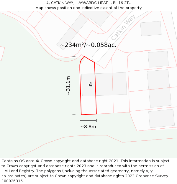 4, CATKIN WAY, HAYWARDS HEATH, RH16 3TU: Plot and title map