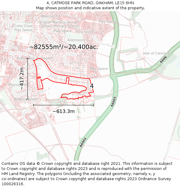 4, CATMOSE PARK ROAD, OAKHAM, LE15 6HN: Plot and title map