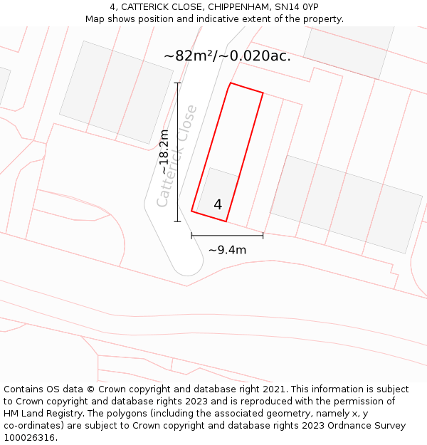 4, CATTERICK CLOSE, CHIPPENHAM, SN14 0YP: Plot and title map