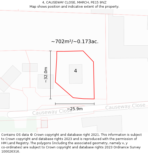 4, CAUSEWAY CLOSE, MARCH, PE15 9NZ: Plot and title map