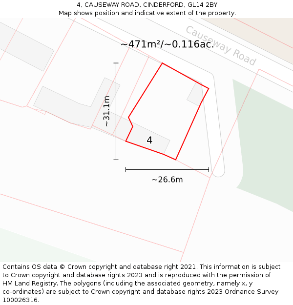 4, CAUSEWAY ROAD, CINDERFORD, GL14 2BY: Plot and title map