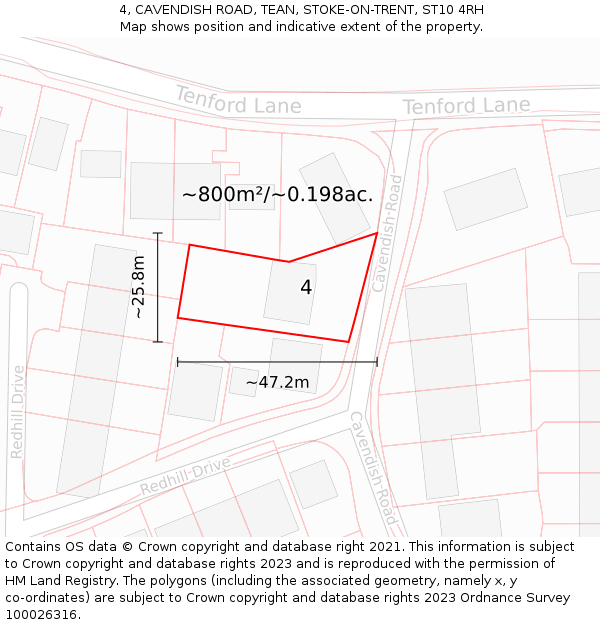 4, CAVENDISH ROAD, TEAN, STOKE-ON-TRENT, ST10 4RH: Plot and title map