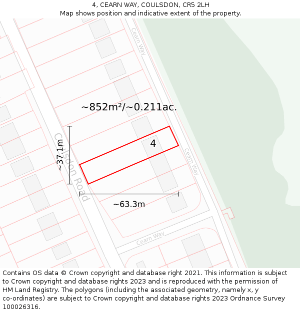 4, CEARN WAY, COULSDON, CR5 2LH: Plot and title map