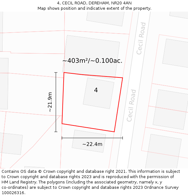 4, CECIL ROAD, DEREHAM, NR20 4AN: Plot and title map