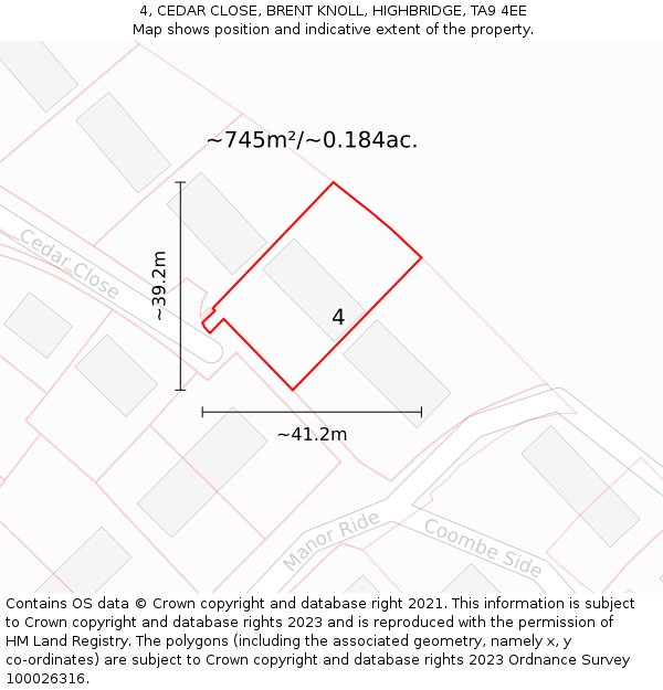 4, CEDAR CLOSE, BRENT KNOLL, HIGHBRIDGE, TA9 4EE: Plot and title map