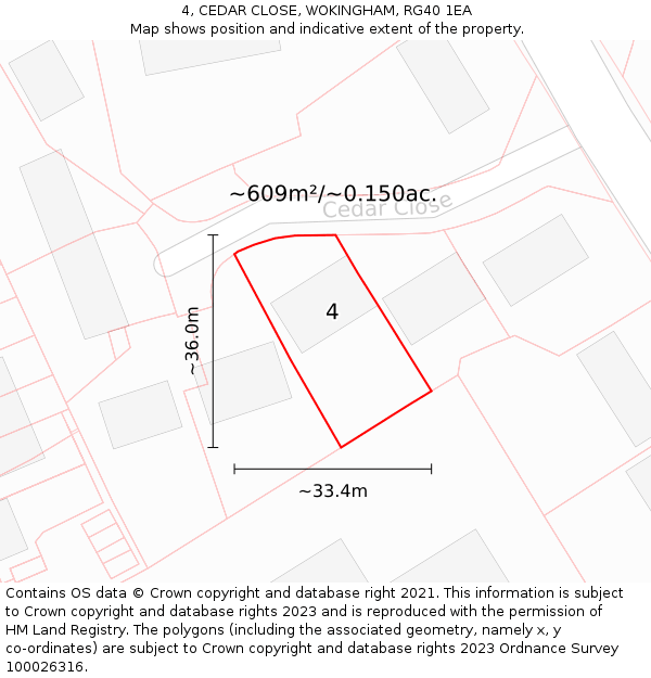 4, CEDAR CLOSE, WOKINGHAM, RG40 1EA: Plot and title map