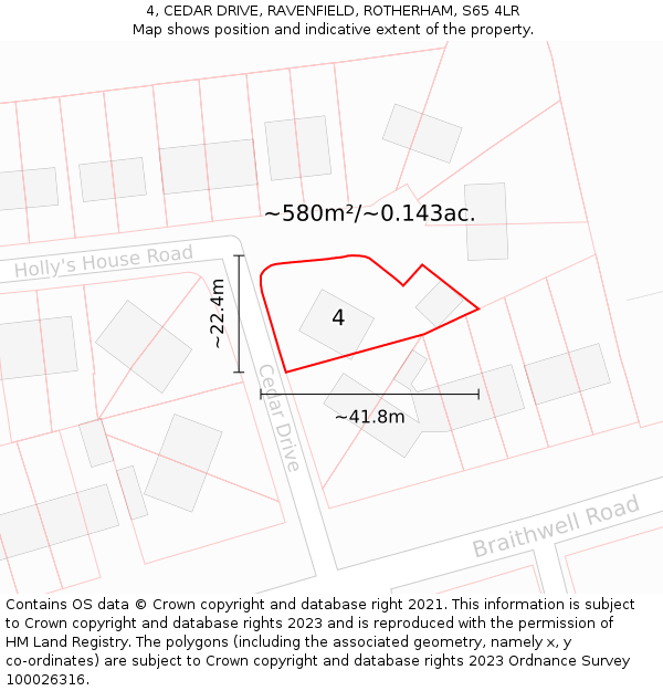 4, CEDAR DRIVE, RAVENFIELD, ROTHERHAM, S65 4LR: Plot and title map