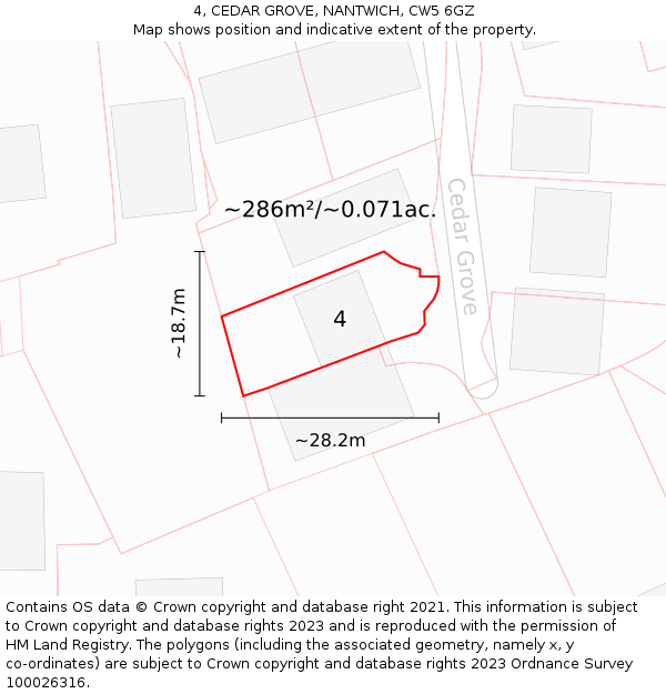 4, CEDAR GROVE, NANTWICH, CW5 6GZ: Plot and title map