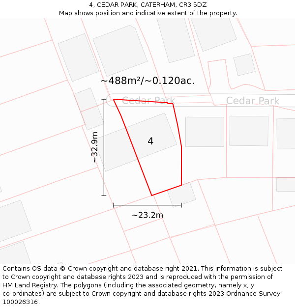 4, CEDAR PARK, CATERHAM, CR3 5DZ: Plot and title map