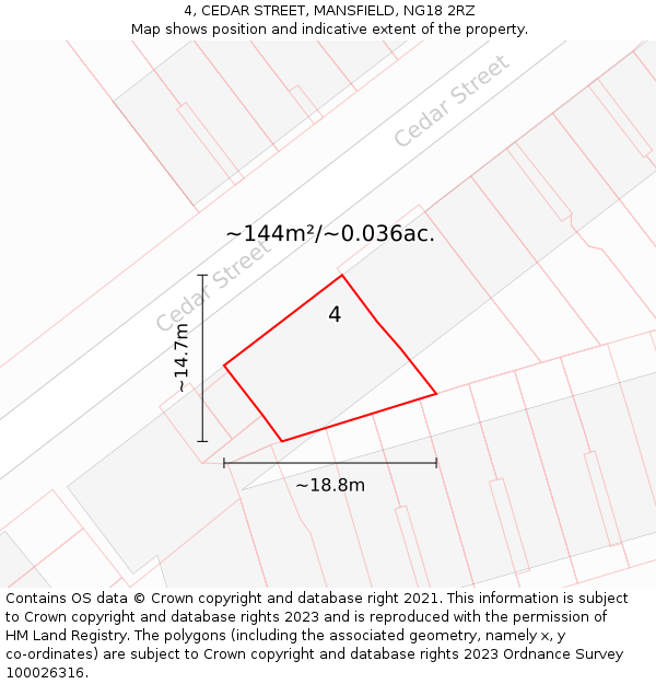 4, CEDAR STREET, MANSFIELD, NG18 2RZ: Plot and title map