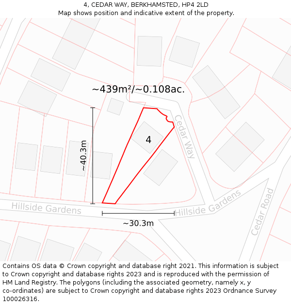 4, CEDAR WAY, BERKHAMSTED, HP4 2LD: Plot and title map