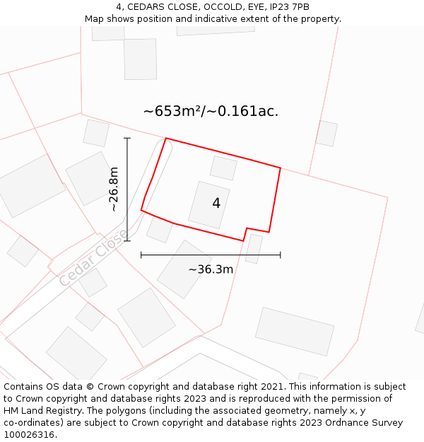 4, CEDARS CLOSE, OCCOLD, EYE, IP23 7PB: Plot and title map