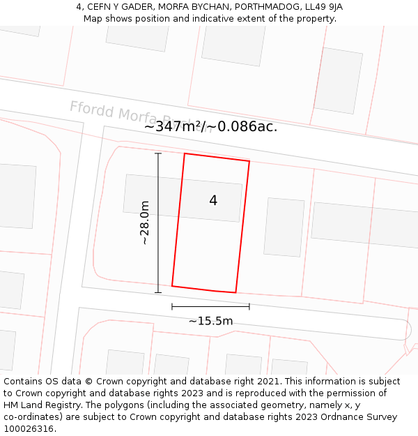 4, CEFN Y GADER, MORFA BYCHAN, PORTHMADOG, LL49 9JA: Plot and title map