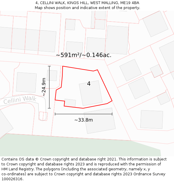 4, CELLINI WALK, KINGS HILL, WEST MALLING, ME19 4BA: Plot and title map