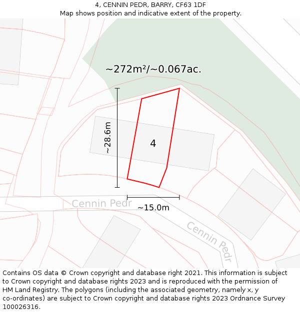 4, CENNIN PEDR, BARRY, CF63 1DF: Plot and title map