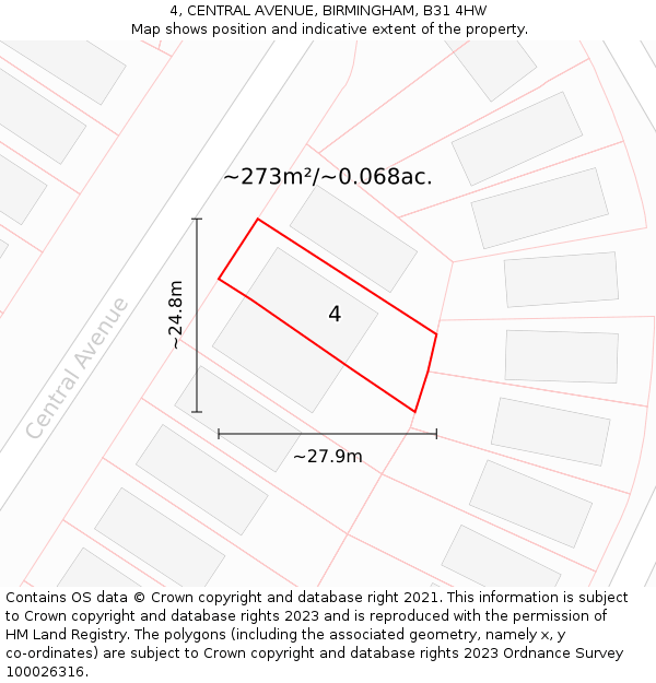 4, CENTRAL AVENUE, BIRMINGHAM, B31 4HW: Plot and title map