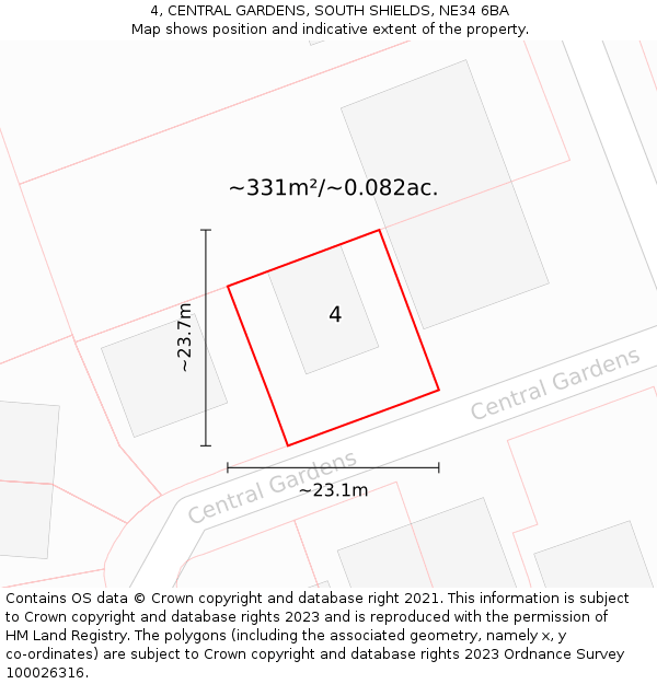 4, CENTRAL GARDENS, SOUTH SHIELDS, NE34 6BA: Plot and title map