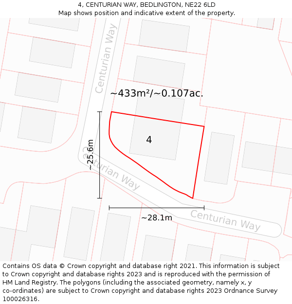 4, CENTURIAN WAY, BEDLINGTON, NE22 6LD: Plot and title map